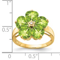 14K 6mm Yellow Gold Heart Peridot and AA Diamond Flower Ring view 2