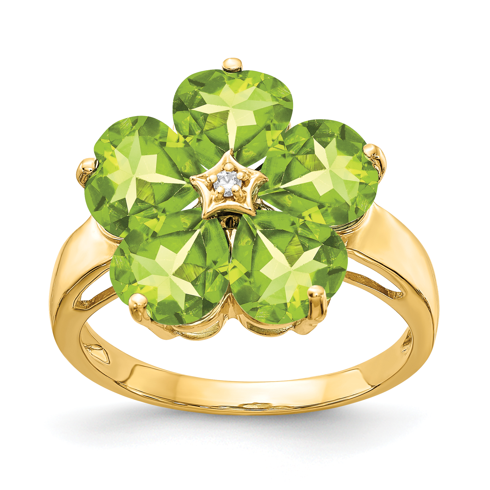 14k 6mm Heart Peridot AA Diamond ring (Y4583PE/AA)