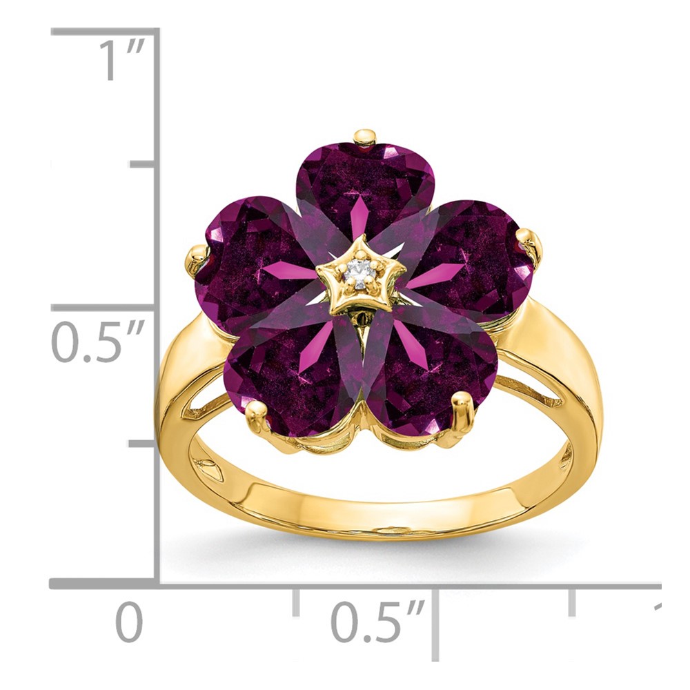 14k 6mm Heart Rhodolite Garnet AA Diamond ring (Y4583RG/AA)
