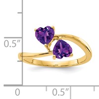 14K 5mm Yellow Gold Heart Amethyst 2-Stone Ring view 2