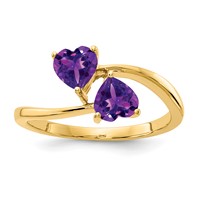 14K 5mm Yellow Gold Heart Amethyst 2-Stone Ring view 1
