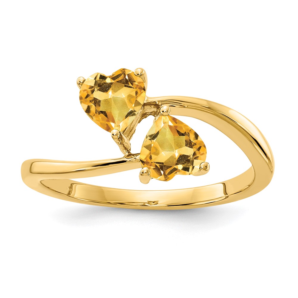 14K 5mm Yellow Gold Heart Citrine 2-Stone Ring