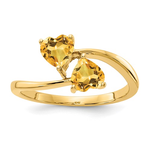 14K 5mm Yellow Gold Heart Citrine 2-Stone Ring