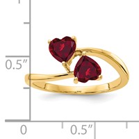 14K 5mm Yellow Gold Heart Lab-Created Ruby 2-Stone Ring view 2