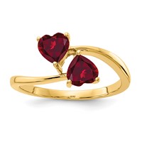 14K 5mm Yellow Gold Heart Lab-Created Ruby 2-Stone Ring view 1