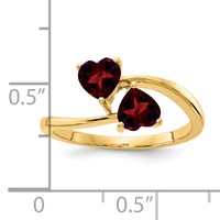 14K 5mm Yellow Gold Heart Garnet 2-Stone Ring view 2