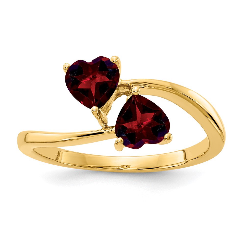 14K 5mm Yellow Gold Heart Garnet 2-Stone Ring