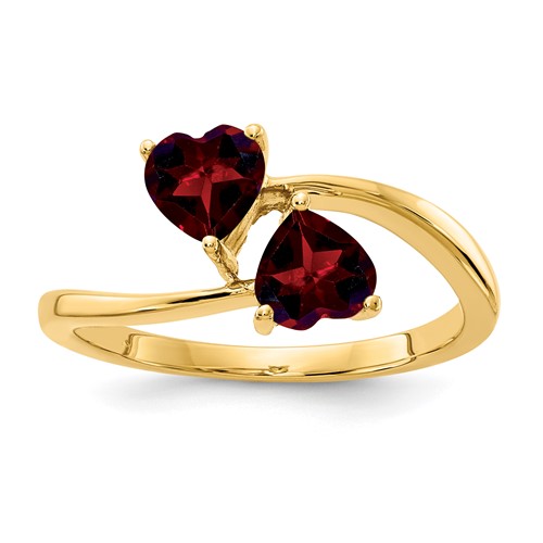 14K 5mm Yellow Gold Heart Garnet 2-Stone Ring