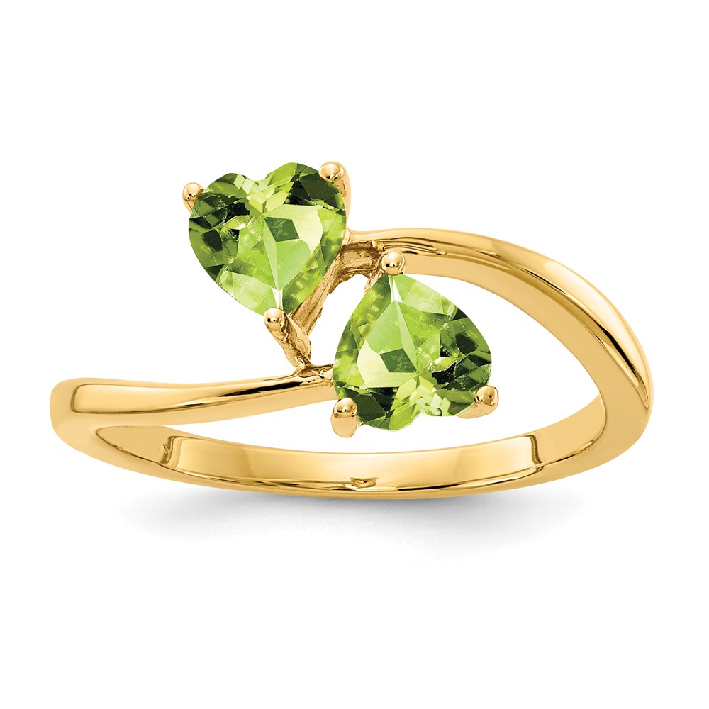 14K 5mm Heart Peridot 2-Stone Ring