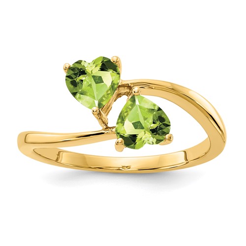14K 5mm Yellow Gold Heart Peridot 2-Stone Ring