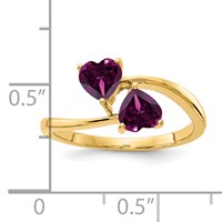 14K 5mm Yellow Gold Heart Rhodolite Garnet 2-Stone Ring view 2