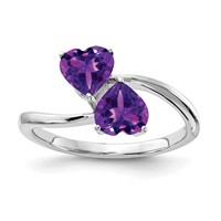 14K White Gold 5mm Heart Amethyst 2-Stone Ring view 1