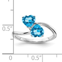 14K White Gold 5mm Heart Blue Topaz 2-Stone Ring view 2