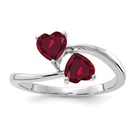 14K White Gold 5mm Heart Lab-Created Ruby 2-Stone Ring view 1