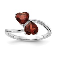14K White Gold 5mm Heart Garnet 2-Stone Ring view 1