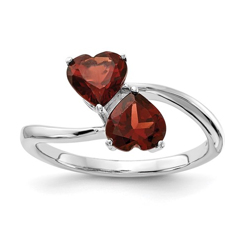 14K White Gold 5mm Heart Garnet 2-Stone Ring