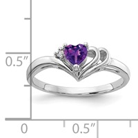 14K White Gold 4mm Heart Amethyst and AA Diamond Ring view 2