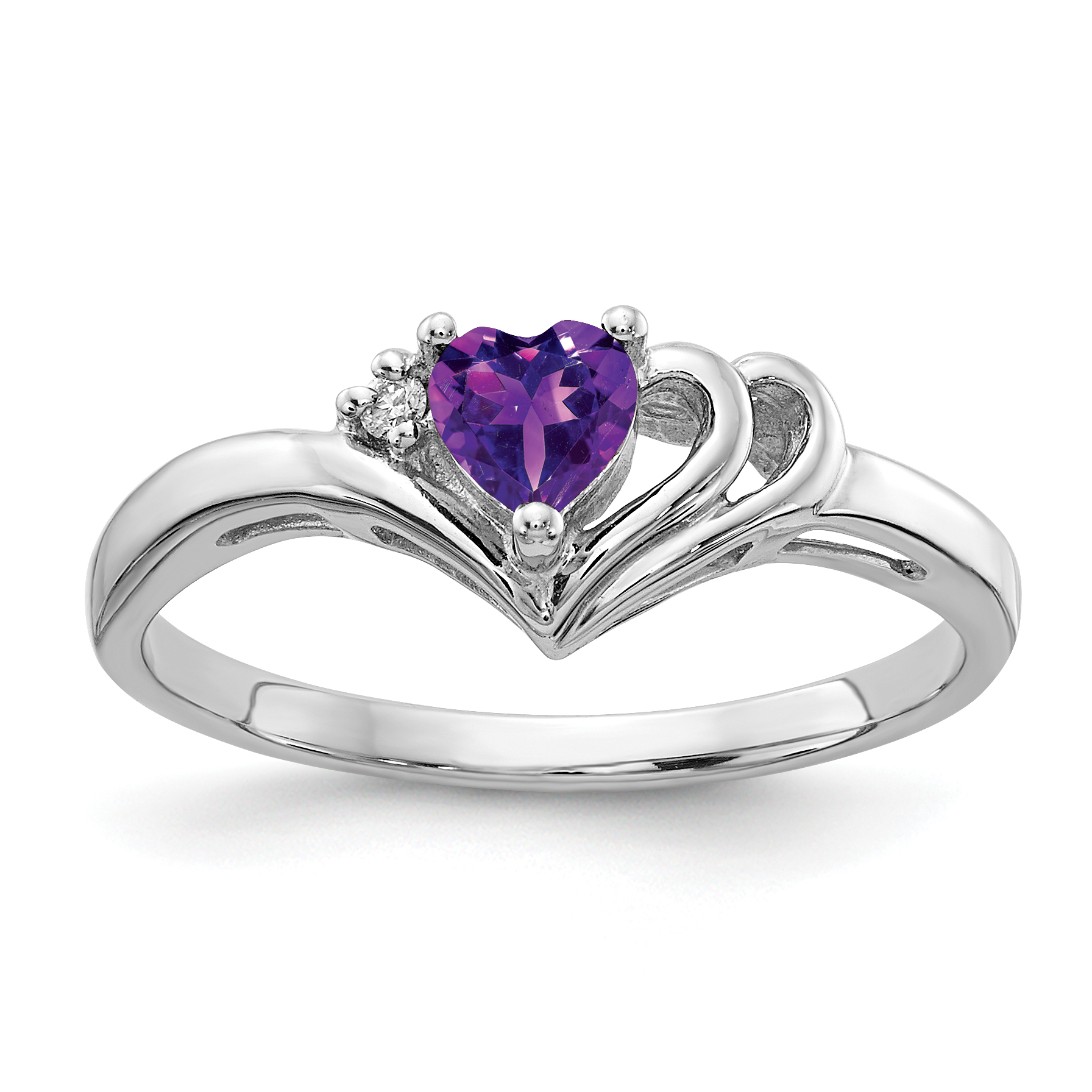 14k White Gold 4mm Heart Amethyst AA Diamond ring (Y4587AM/AA)
