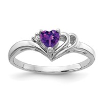 14K White Gold 4mm Heart Amethyst and AA Diamond Ring view 1