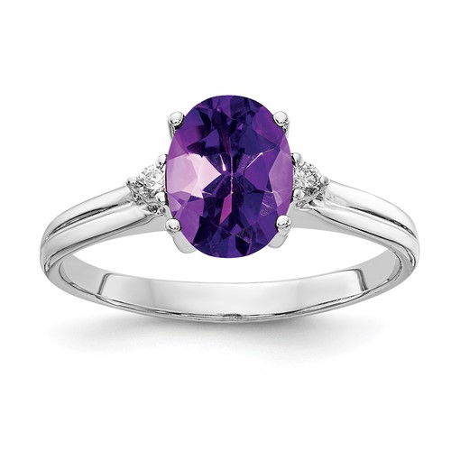14K White Gold 8x 6mm Oval Amethyst and VS Diamond Ring