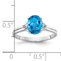 14K White Gold 8x6mm Oval Blue Topaz and VS Diamond Ring view 2