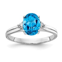 14K White Gold 8x6mm Oval Blue Topaz and VS Diamond Ring view 1