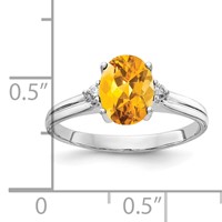 14K White Gold 8x 6mm Oval Citrine and 0.05 Carat AA Diamond Ring view 2
