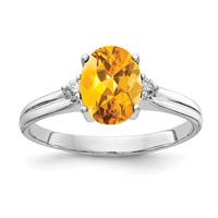 14K White Gold 8x 6mm Oval Citrine and 0.05 Carat AA Diamond Ring view 1