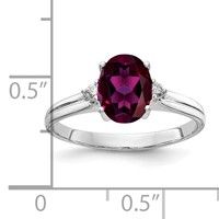 14K White Gold 8x 6mm Oval Rhodolite Garnet and VS Diamond Ring view 2