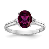 14K White Gold 8x 6mm Oval Rhodolite Garnet and VS Diamond Ring view 1