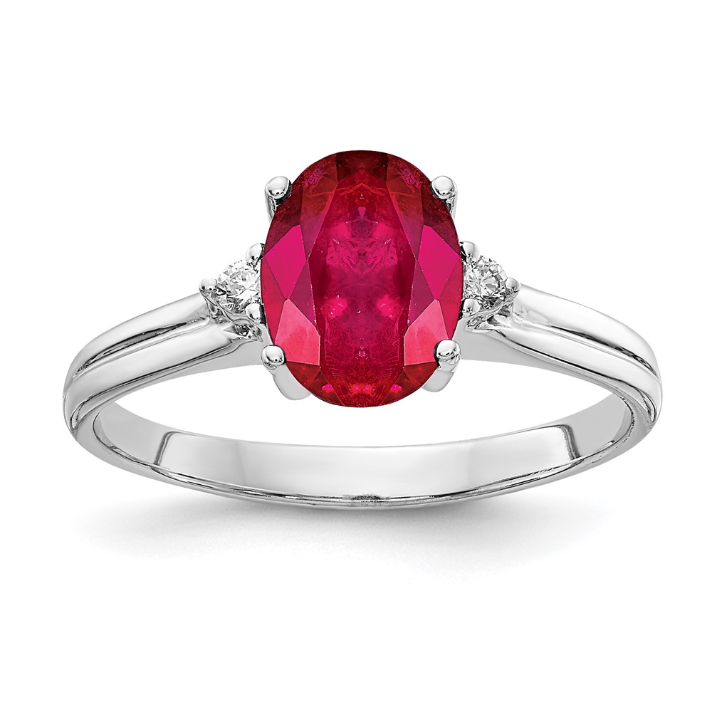 14K White Gold 8x6mm Oval Ruby a Diamond Ring