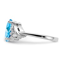 14K White Gold 10x 8mm Oval Blue Topaz and 0.07 Carat VS Diamond Ring view 2