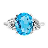 14K White Gold 10x 8mm Oval Blue Topaz and 0.07 Carat VS Diamond Ring view 3