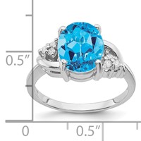 14K White Gold 10x 8mm Oval Blue Topaz and 0.07 Carat VS Diamond Ring view 4