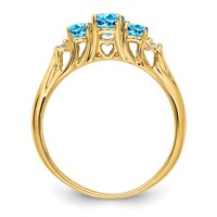 14K Yellow Gold 6x 4 5x 3mm Oval Blue Topaz and Diamond 3-Stone Ring view 2
