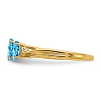 14K Yellow Gold 6x 4 5x 3mm Oval Blue Topaz and Diamond 3-Stone Ring view 4