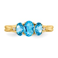 14K Yellow Gold 6x 4 5x 3mm Oval Blue Topaz and Diamond 3-Stone Ring view 5