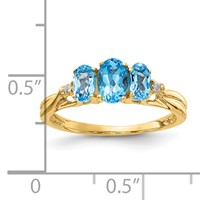 14K Yellow Gold 6x 4 5x 3mm Oval Blue Topaz and Diamond 3-Stone Ring view 3