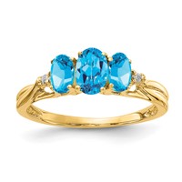 14K Yellow Gold 6x 4 5x 3mm Oval Blue Topaz and Diamond 3-Stone Ring view 1