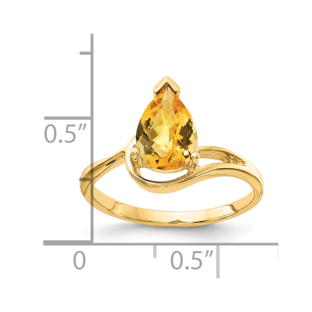 14k 9x6mm Pear Citrine Checker ring (Y4616CC)