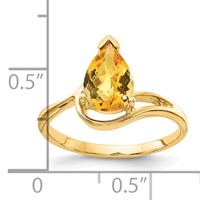 14K Yellow Gold 9x6mm Pear Checker-cut Citrine Ring view 2