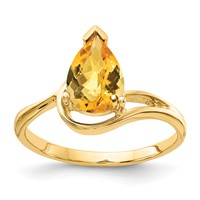 14K Yellow Gold 9x6mm Pear Checker-cut Citrine Ring view 1