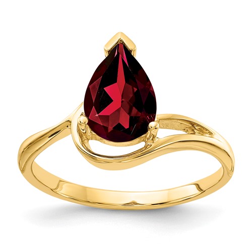14K Yellow Gold 9x 6mm Pear Garnet Ring