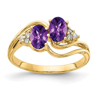 14k Oval Gemstone & Diamond rings