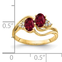 14K 6x4mm Oval Lab-Created Ruby and 1 20 Carat VS Diamond Two-Stone Ring view 2
