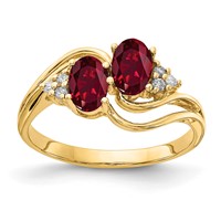 14K 6x4mm Oval Lab-Created Ruby and 1 20 Carat VS Diamond Two-Stone Ring view 1