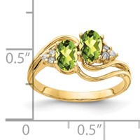 14K Yellow Gold 6x 4mm Oval Peridot and 0.05 Carat AA Diamond 2-Stone Ring view 2