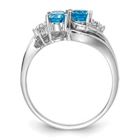 14K White Gold 6x 4mm Oval Blue Topaz and 0.05 Carat VS Diamond 2-Stone Ring view 2