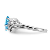 14K White Gold 6x 4mm Oval Blue Topaz and 0.05 Carat VS Diamond 2-Stone Ring view 4