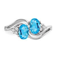 14K White Gold 6x 4mm Oval Blue Topaz and 0.05 Carat VS Diamond 2-Stone Ring view 5